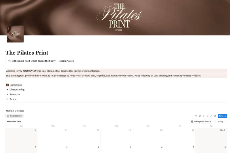 The Pilates Print Notion template