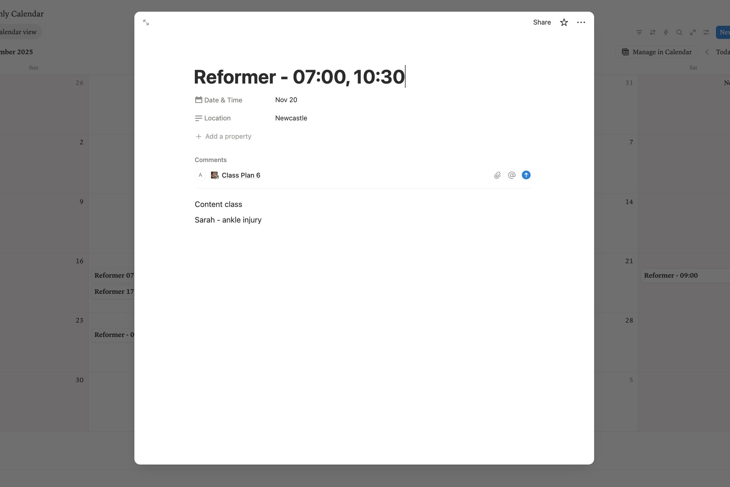 The Pilates Print Notion template