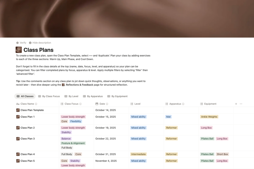 The Pilates Print Notion template